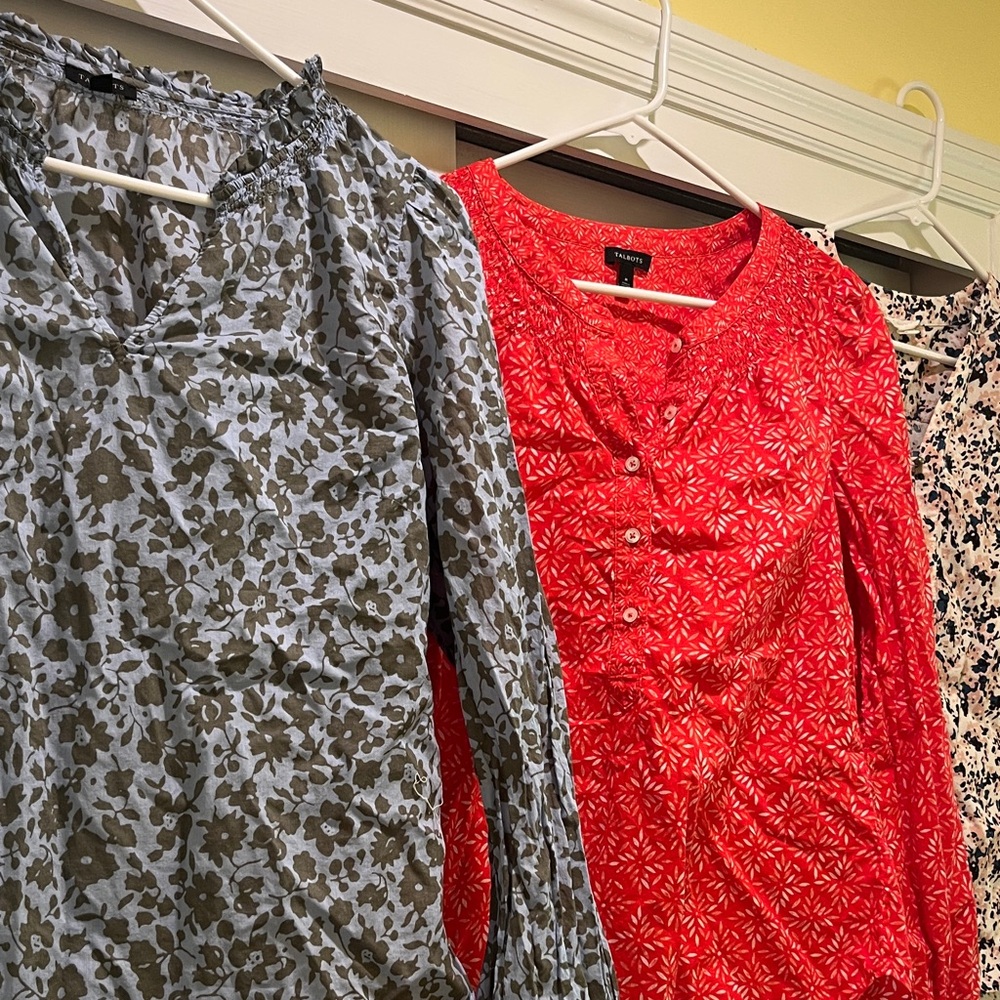 Talbots Red and Brown Floral Blouse